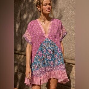 Free People Mixed Print Boho Tunic Dress with Pockets | Size Medium | NWOT